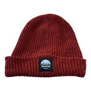 Flowfold Beanie Unisex One Size Rust Red Ribbed Cuff Fold Winter Hat Made in USA